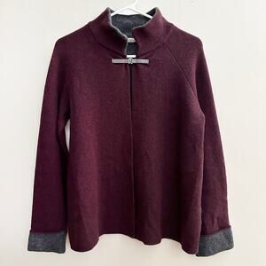 Chiaramente Women's MEDIUM Wool Open Front Burgundy Gray Sweater Regency Casual